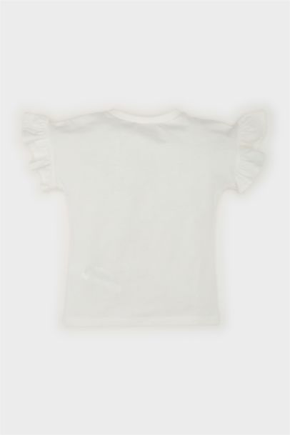 تيشيرت بنات نص كم مطبوع قصة عادية برقبة مستديرة