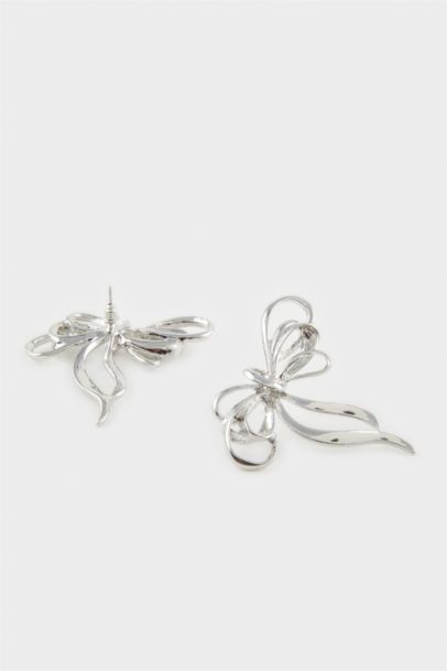 Woman Ribbon Silver Earrings