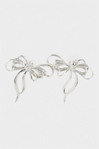 Woman Ribbon Silver Earrings