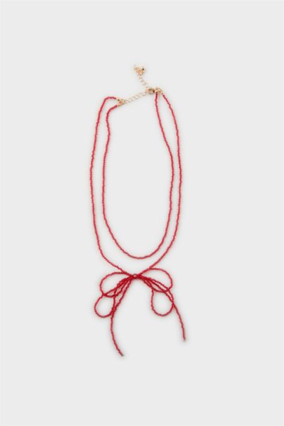 Woman Red Ribbon Necklace