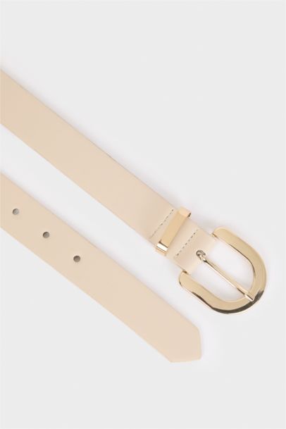 Woman Oval Buckle Faux Leather Jean Belt