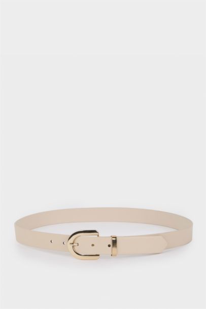 Woman Oval Buckle Faux Leather Jean Belt