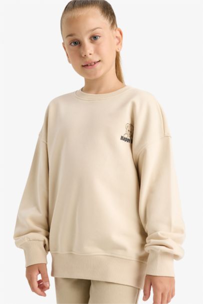 Girl Oversize Fit Crew Neck Printed Sweatshirt