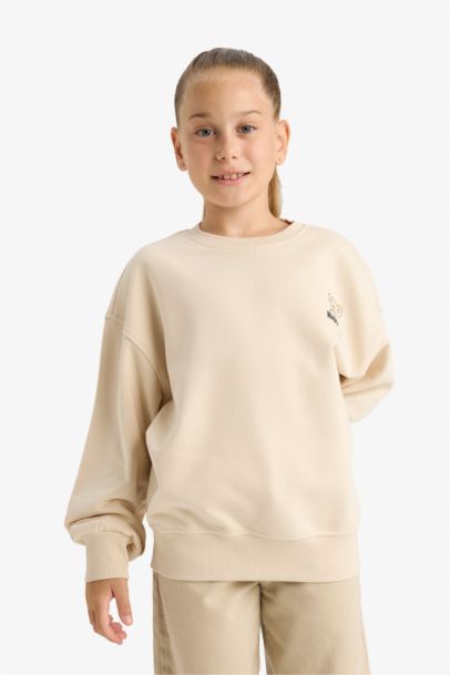 Girl Oversize Fit Crew Neck Printed Sweatshirt