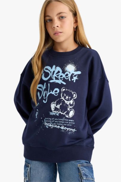 Girl Oversize Fit Crew Neck Printed Back Sweatshirt