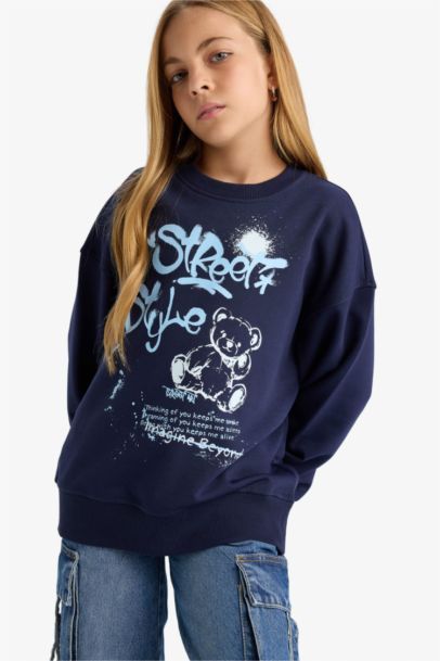 Girl Oversize Fit Crew Neck Printed Back Sweatshirt