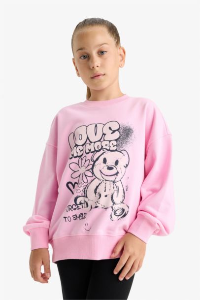 Girl Oversize Fit Crew Neck Printed Sweatshirt