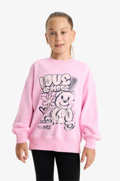 Girl Oversize Fit Crew Neck Printed Sweatshirt