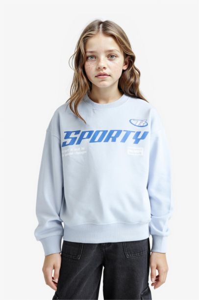 Relax Fit Bisiklet Yaka Baskılı Sweatshirt Kız Çocuk