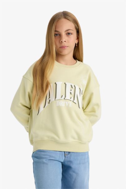 Relax Fit Bisiklet Yaka Baskılı Sweatshirt Kız Çocuk