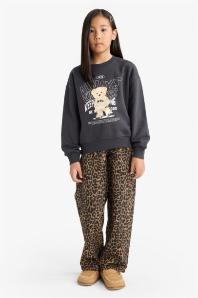 Girl Relax Fit Crew Neck Printed Soft Lining Sweatshirt