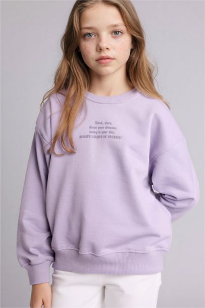 Girl Relax Fit Crew Neck Printed Sweatshirt