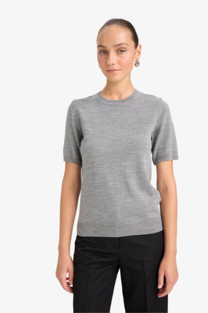 Pull en maille à col rond manches courtes Coupe régulière