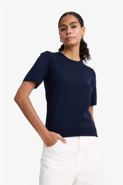 Regular Fit Crew Neck Short Sleeve Knit Pullover