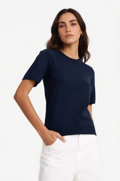 Regular Fit Bisiklet Yaka Kısa Kollu Triko Kazak