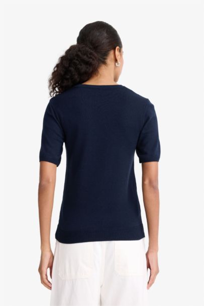 Regular Fit Crew Neck Short Sleeve Knit Pullover