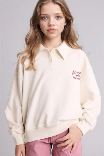 Girl Relax Fit Polo Neck Printed Sweatshirt