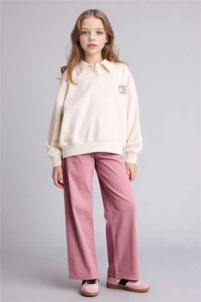 Girl Relax Fit Polo Neck Printed Sweatshirt