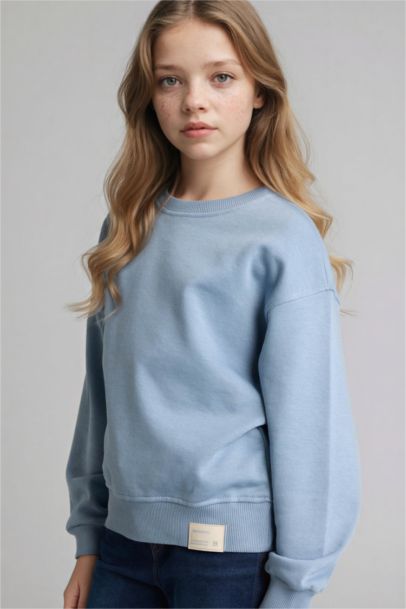 Girl Relax Fit Crew Neck Slogan Print Sweatshirt