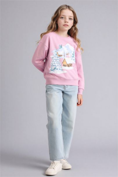 Girl Relax Fit Crew Neck Printed Sweatshirt