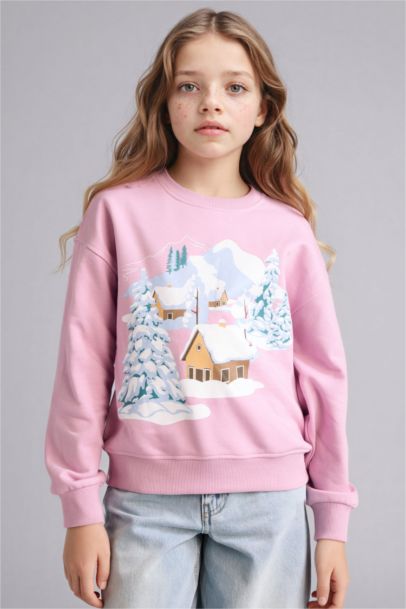 Girl Relax Fit Crew Neck Printed Sweatshirt