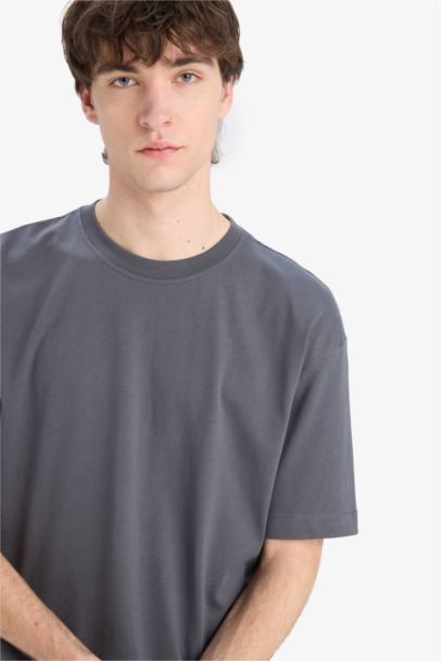 %100 Pamuk Oversize Geniş Kalıp Bisiklet Yaka Basic Düz Kısa Kollu Tişört