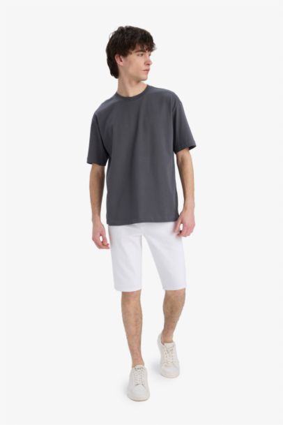 %100 Pamuk Oversize Geniş Kalıp Bisiklet Yaka Basic Düz Kısa Kollu Tişört