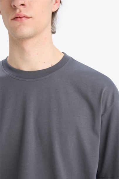 %100 Pamuk Oversize Geniş Kalıp Bisiklet Yaka Basic Düz Kısa Kollu Tişört