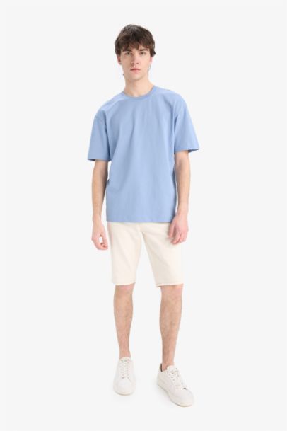 %100 Pamuk Oversize Geniş Kalıp Bisiklet Yaka Basic Düz Kısa Kollu Tişört