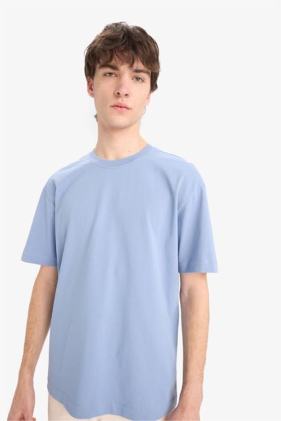 %100 Pamuk Oversize Geniş Kalıp Bisiklet Yaka Basic Düz Kısa Kollu Tişört