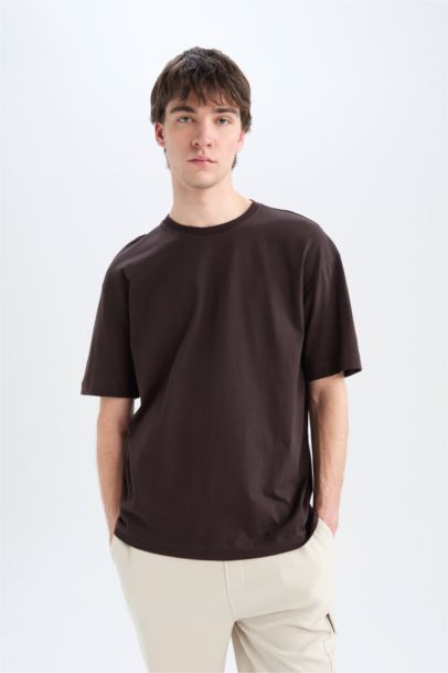 %100 Pamuk Oversize Geniş Kalıp Bisiklet Yaka Basic Düz Kısa Kollu Tişört