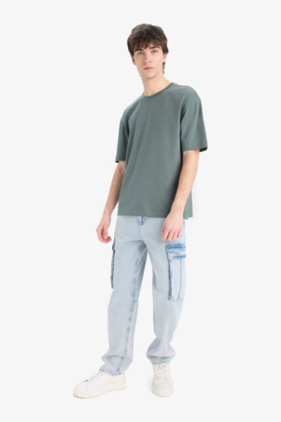 %100 Pamuk Oversize Geniş Kalıp Bisiklet Yaka Basic Düz Kısa Kollu Tişört