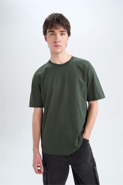 %100 Pamuk Oversize Geniş Kalıp Bisiklet Yaka Basic Düz Kısa Kollu Tişört