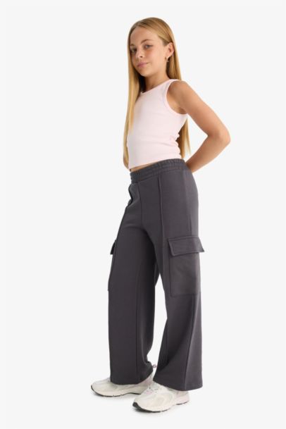 Beli Lastikli Wide Leg Kargo Eşofman Altı Kız Çocuk