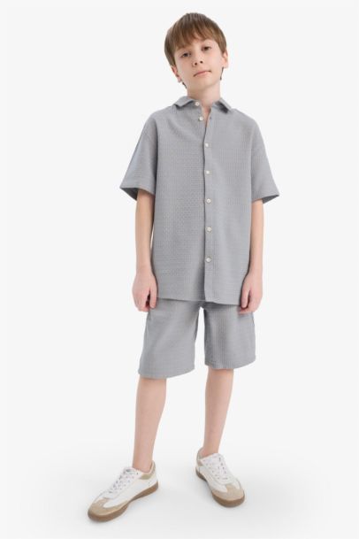 Boy Regular Fit Polo Neck Textured Short Sleeve Shirt