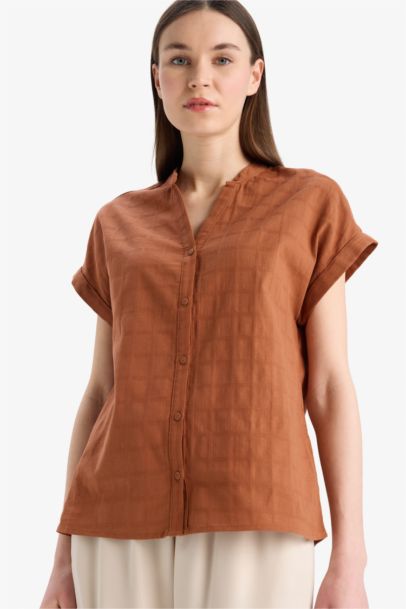 قميص قطن نص ردن قصة عادية بياخة عريضة