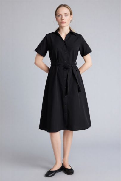 A-Line Shirt Collar Poplin Short Sleeve Dress