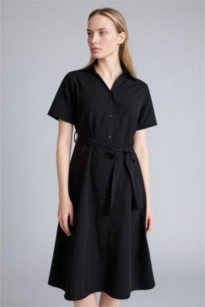 A-Line Shirt Collar Poplin Short Sleeve Dress