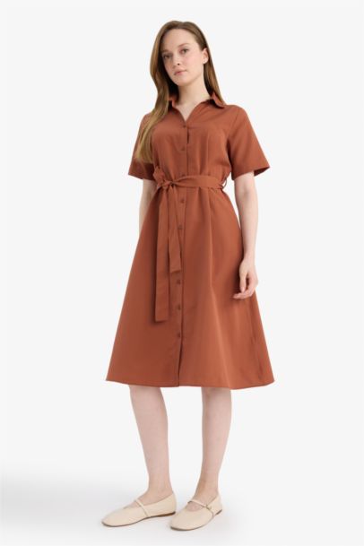 A Cut Shirt Collar Poplin Batwing Dress