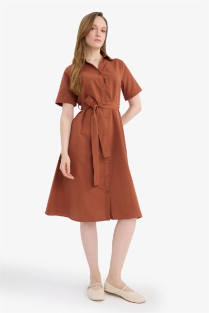 A Cut Shirt Collar Poplin Batwing Dress