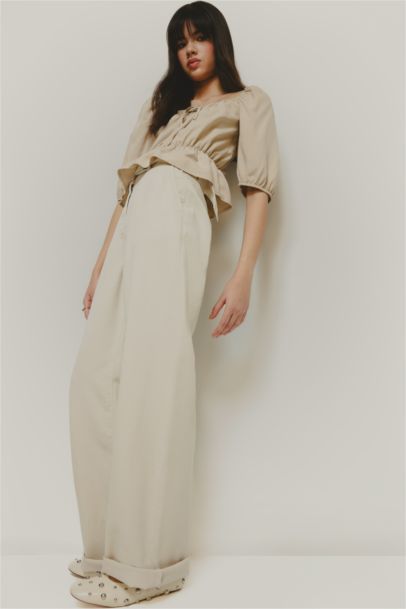 Regular Fit U Neck Linen Blend Blouse