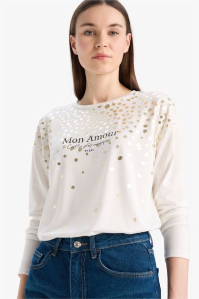 Crew Neck Printed Long Sleeve T-Shirt