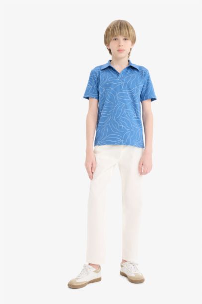 Boy Regular Fit Open Collar Patterned Polo T-Shirt