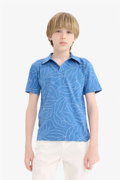 Boy Regular Fit Open Collar Patterned Polo T-Shirt