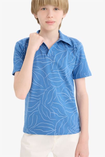 Boy Regular Fit Open Collar Patterned Polo T-Shirt