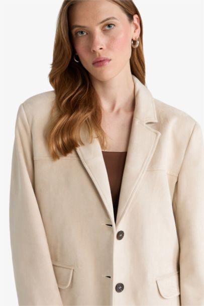 Veste blazer en suédine à col tailleur Coupe régulière