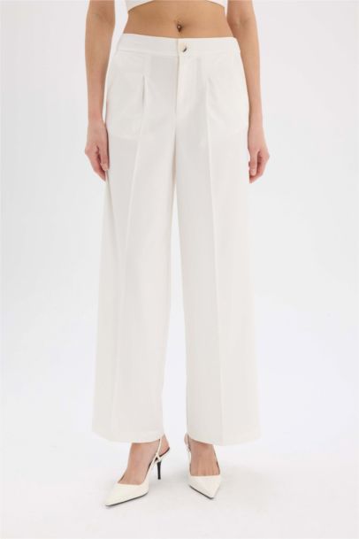 Baggy Fit Fermuarlı Cepli Yüksek Bel Standart Boy Kumaş Palazzo Pantolon