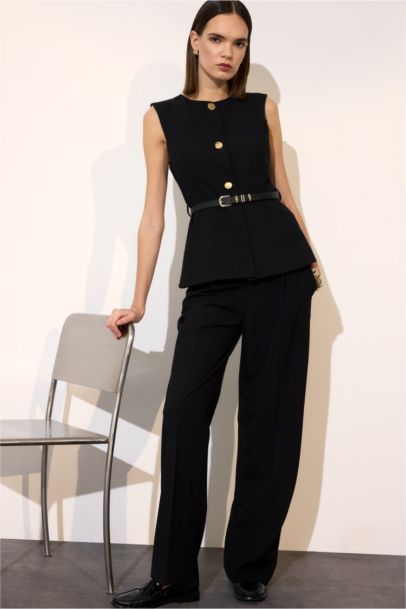 Pantalon classique noir taille haute Coupe large