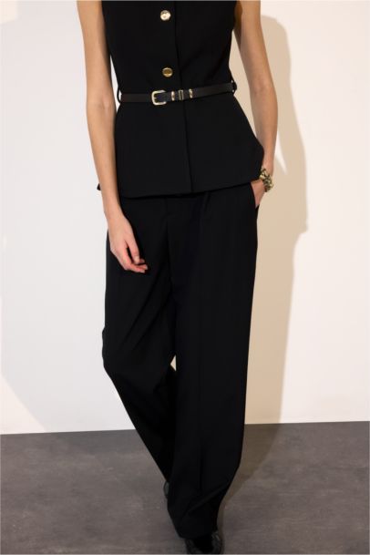 Pantalon classique noir taille haute Coupe large