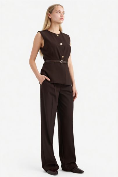 Straıght Fıt Fermuarlı Yüksek Bel Standart Boy Pantolon